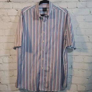 Jos A Bank Shirt Mens Large Red, White and Blue Colorful Striped Short Sleeve